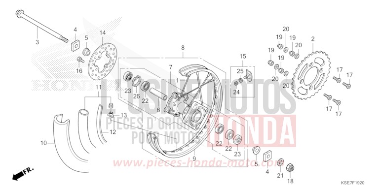 ROUE ARRIERE de CRF150R "Grandes Roues" EXTREME RED (R292) 2022